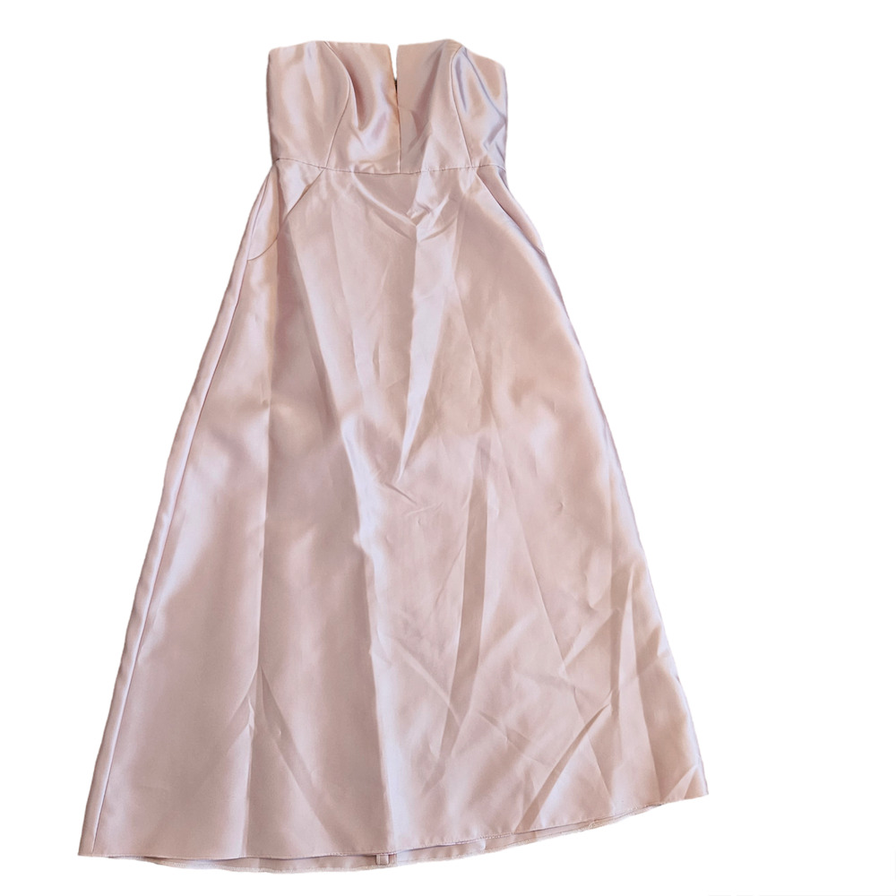 Alfred Sung Satin Twill Strapless‎ Notch Dress Pockets in Toasted Sugar Size 16 - Picture 1 of 10